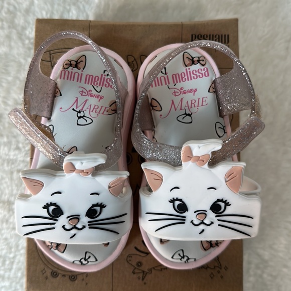 Mini Melissa Limited Disney Aristocats Marie Cat Pink Glitter Sandal Size 7 - Picture 2 of 2